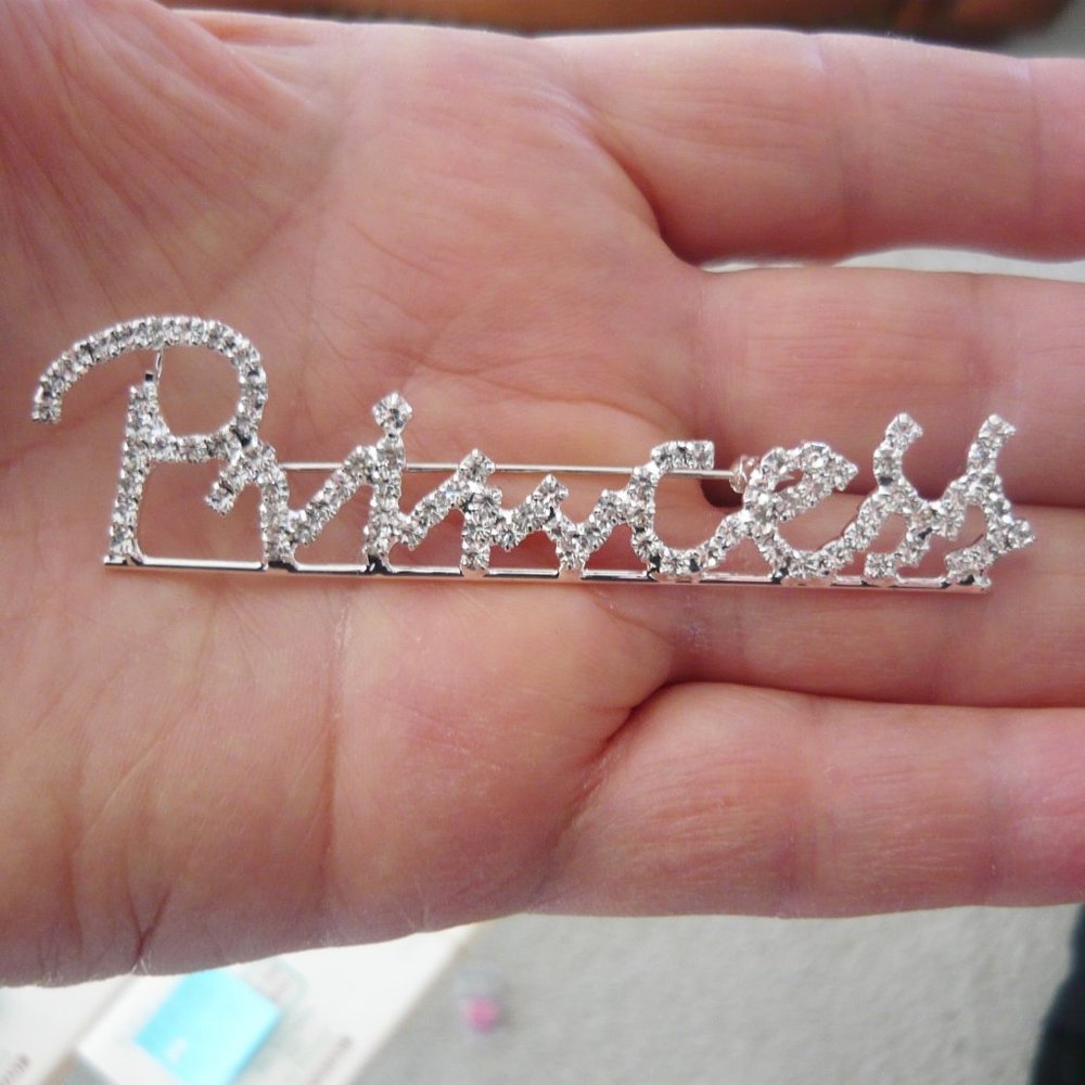 Large 3.50" Rhinestone "Princess" Pin Brooch